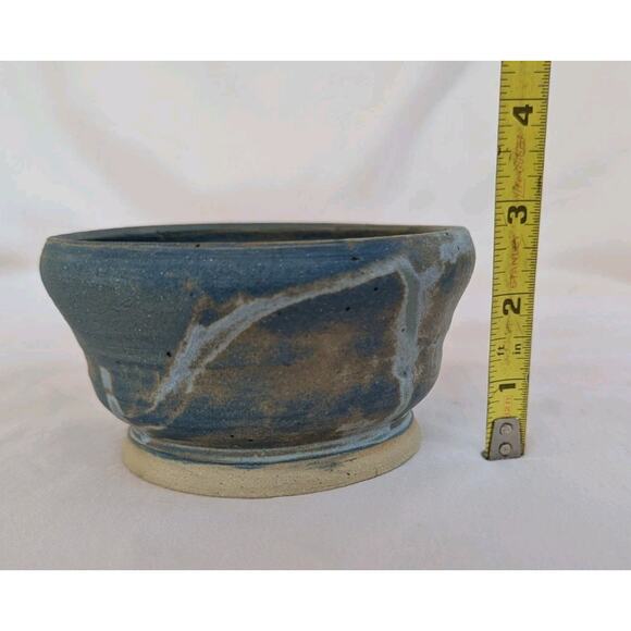 Studio pottery Small bowl signed Blue Matte Glaze Handmade Artisan 3" Tall - Picture 8 of 9